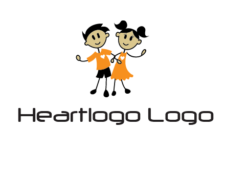 cartoon girl boy holding hands education logo