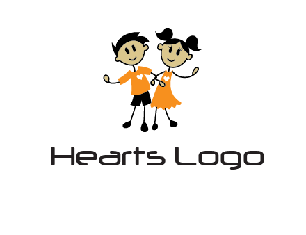 cartoon girl boy holding hands education logo