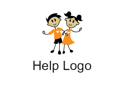 cartoon girl boy holding hands education logo