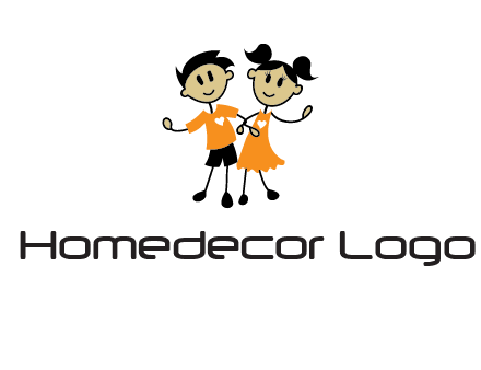 cartoon girl boy holding hands education logo