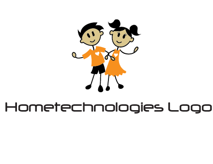 cartoon girl boy holding hands education logo