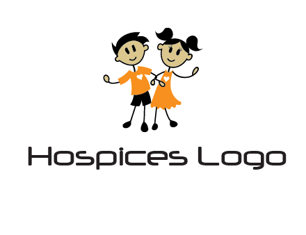 cartoon girl boy holding hands education logo