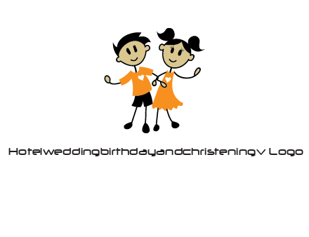 cartoon girl boy holding hands education logo
