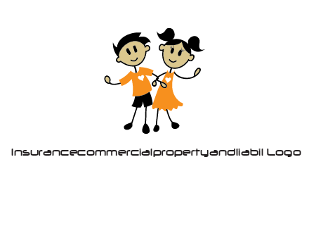cartoon girl boy holding hands education logo