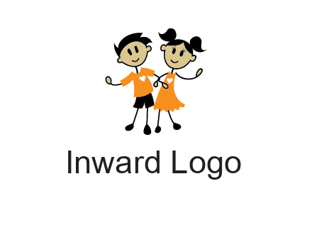 cartoon girl boy holding hands education logo