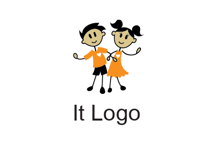 cartoon girl boy holding hands education logo