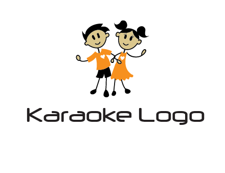 cartoon girl boy holding hands education logo