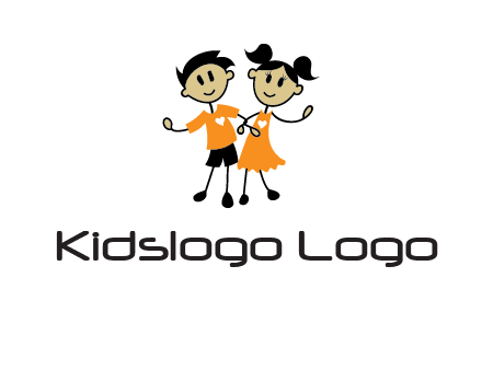 cartoon girl boy holding hands education logo
