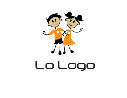 cartoon girl boy holding hands education logo