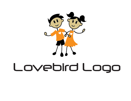 cartoon girl boy holding hands education logo