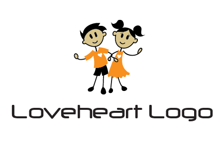 cartoon girl boy holding hands education logo