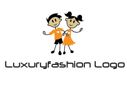 cartoon girl boy holding hands education logo