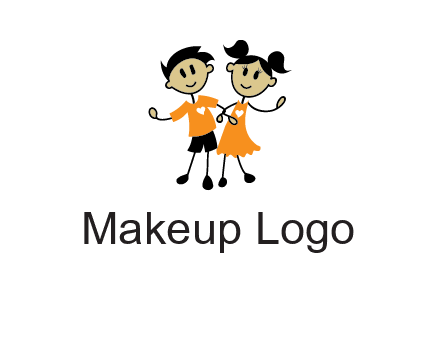 cartoon girl boy holding hands education logo