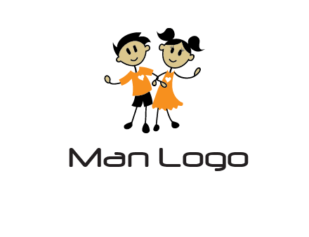 cartoon girl boy holding hands education logo