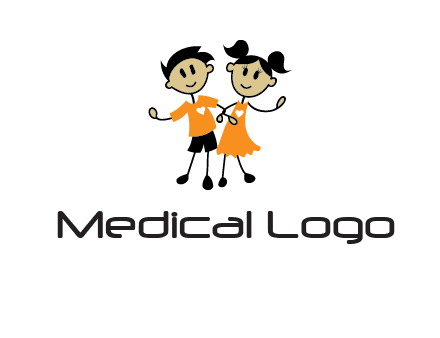 cartoon girl boy holding hands education logo