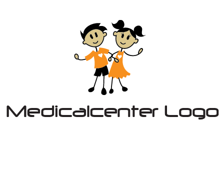 cartoon girl boy holding hands education logo