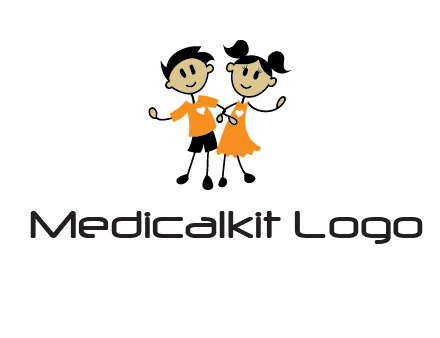 cartoon girl boy holding hands education logo