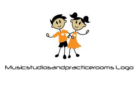 cartoon girl boy holding hands education logo