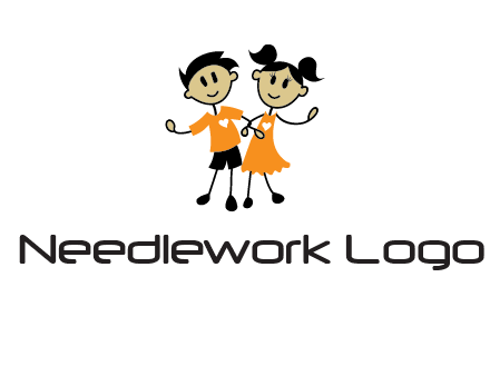 cartoon girl boy holding hands education logo