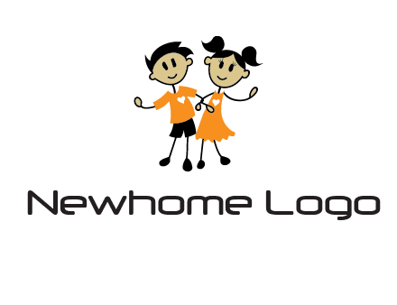 cartoon girl boy holding hands education logo