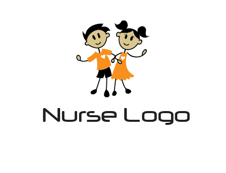 cartoon girl boy holding hands education logo
