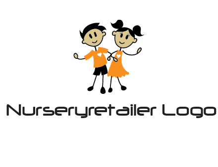 cartoon girl boy holding hands education logo