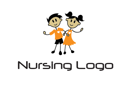 cartoon girl boy holding hands education logo