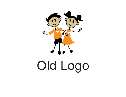 cartoon girl boy holding hands education logo