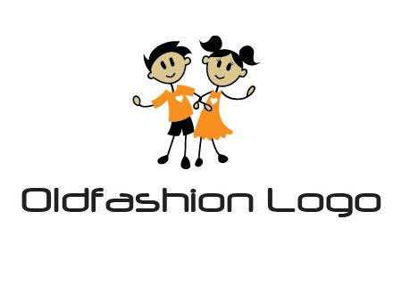 cartoon girl boy holding hands education logo