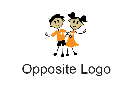 cartoon girl boy holding hands education logo