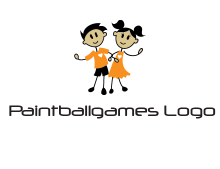 cartoon girl boy holding hands education logo