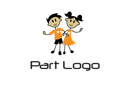 cartoon girl boy holding hands education logo