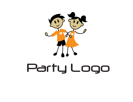 cartoon girl boy holding hands education logo