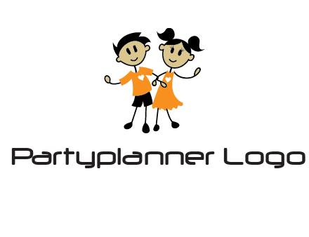 cartoon girl boy holding hands education logo