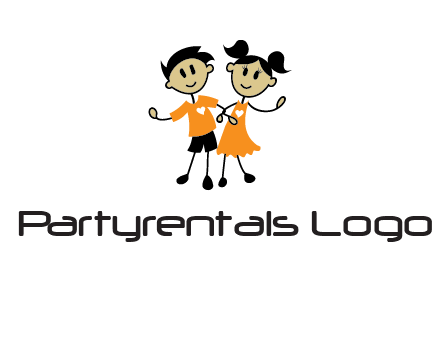 cartoon girl boy holding hands education logo