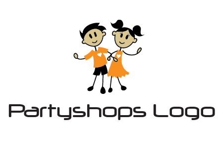 cartoon girl boy holding hands education logo