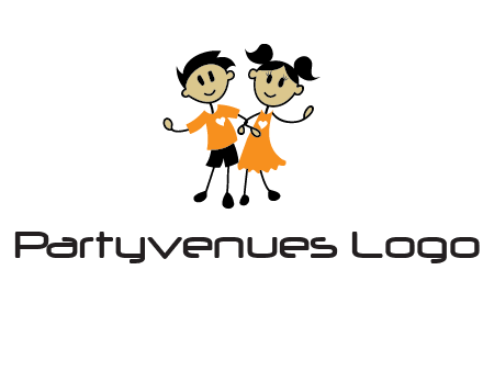 cartoon girl boy holding hands education logo