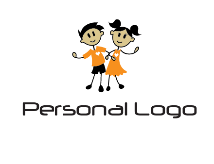 cartoon girl boy holding hands education logo