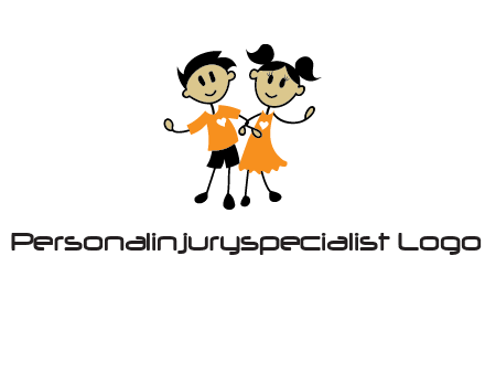 cartoon girl boy holding hands education logo