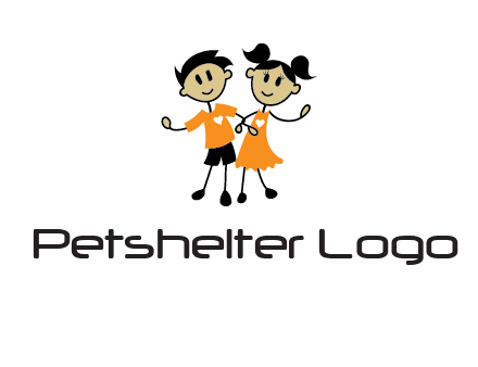 cartoon girl boy holding hands education logo