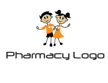 cartoon girl boy holding hands education logo