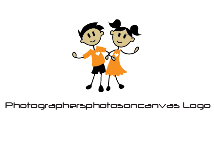 cartoon girl boy holding hands education logo