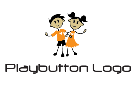 cartoon girl boy holding hands education logo