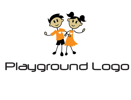 cartoon girl boy holding hands education logo