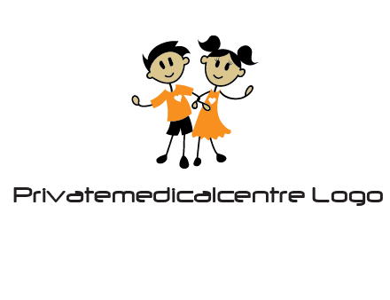 cartoon girl boy holding hands education logo