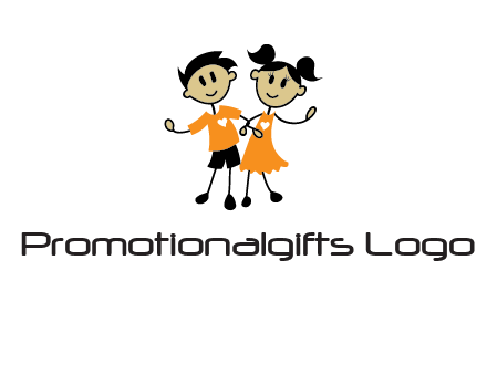 cartoon girl boy holding hands education logo