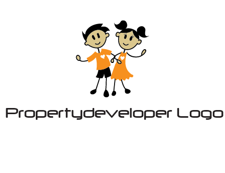 cartoon girl boy holding hands education logo