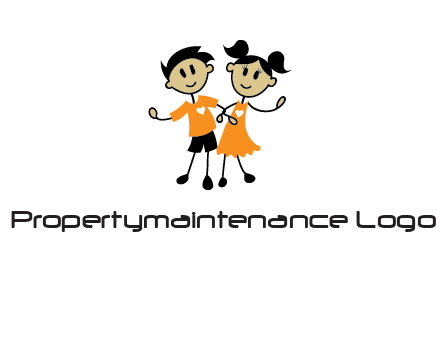 cartoon girl boy holding hands education logo