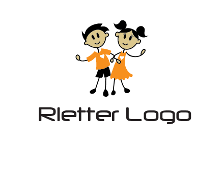 cartoon girl boy holding hands education logo