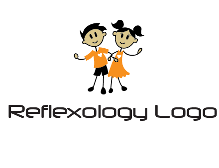 cartoon girl boy holding hands education logo
